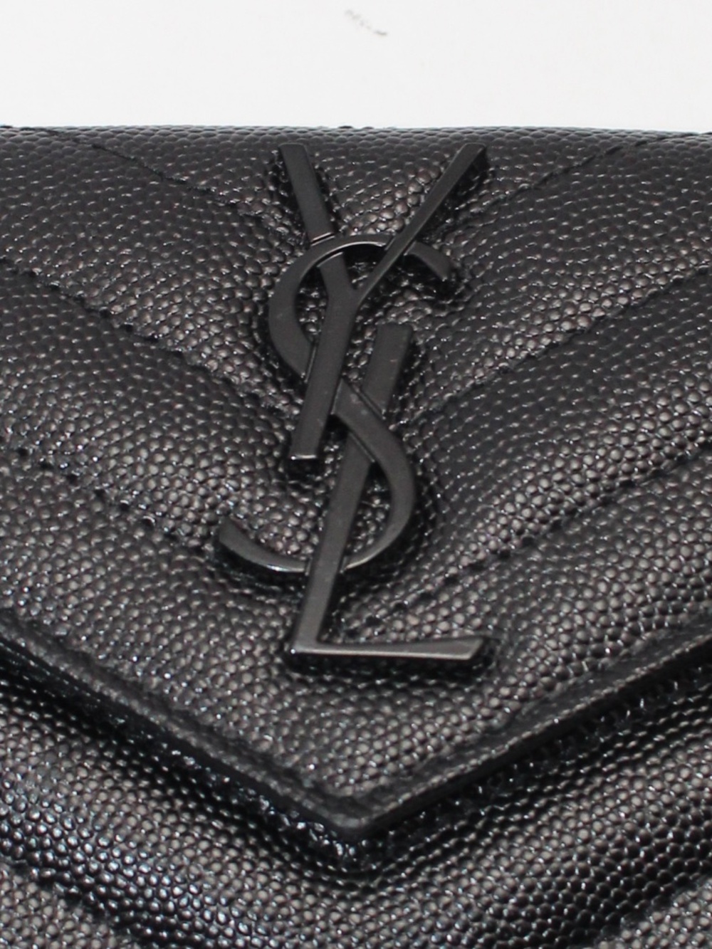 Saint Laurent Cassandre Matelassé Compact Tri-Fold Wallet Black Grain de Poudre - Picture 4 of 5